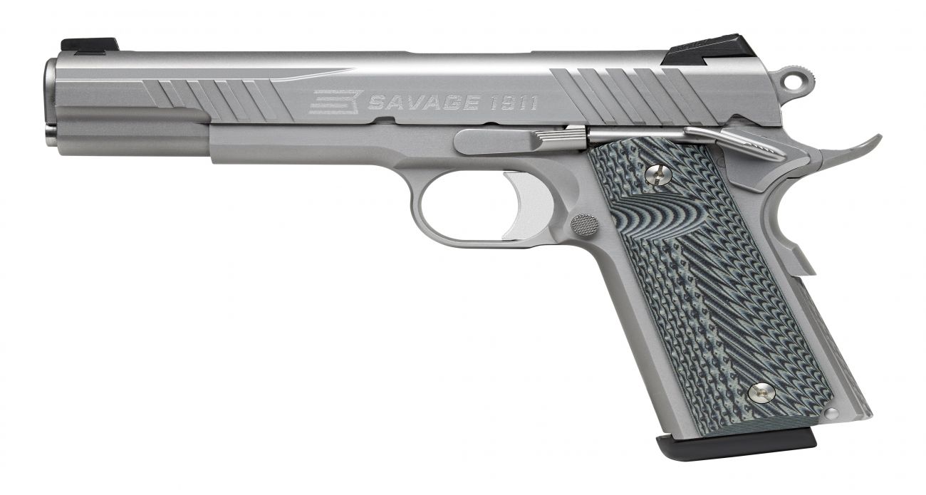 Savage 1911 Government .45 ACP 5" Stainless 8+1 G10 Grips - 8+1 Rounds | 5" Barrel | Stainless/Silver | Iron Sights