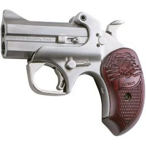 Bond Arms Patriot Defender 410/45 Long Colt, 3" Barrel, Laser Engraved American Flag, Bald Eagle Rosewood Grip, 2 Rounds - 2 Rounds | 3" Barrel | Wood Grips | Stainless/Silver