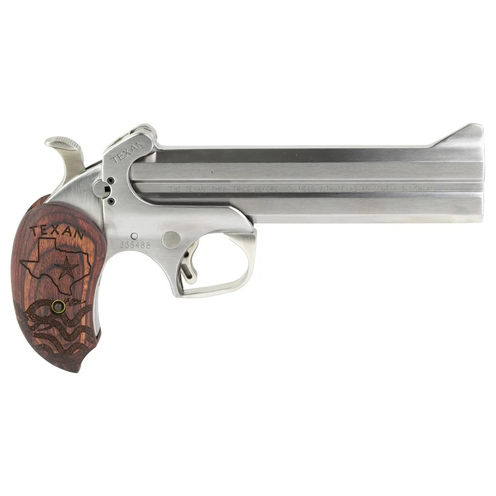 Bond Arms Texan 410/45 Long Colt Derringer - 2 Rounds | 6" Barrel | Wood Grips | Stainless/Silver