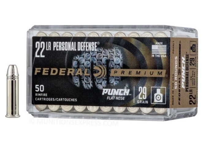 Federal Premium Personal Defense .22 LR 29gr Punch Flat Nose 50rd box - Brass Casing