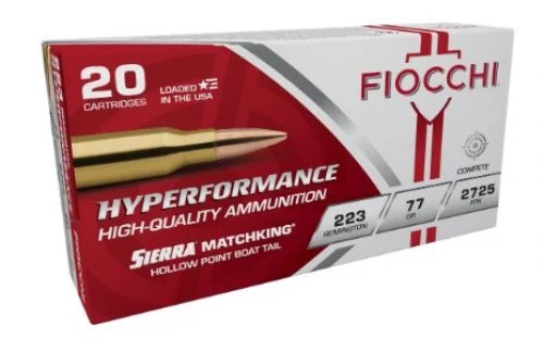 Fiocchi Hyperformance Ammo 223 Remington 77gr Boat Tail Hollow Point20 Round Box - Brass Casing