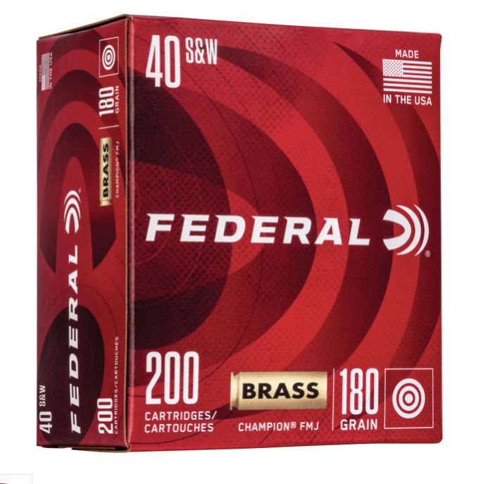 Federal WM52232 Champion Training 40 S&W 180 gr Full Metal Jacket (FMJ) 200 Bx/ 5 Cs - Brass Casing