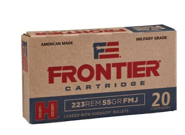 Hornady Frontier Full Metal Jacket 223 Remington Ammo 55 gr 20 Round Box - Brass Casing