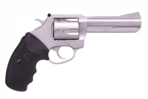 Charter Arms Pitbull 4.2" 9mm Revolver - 5 Rounds | 4.2" Barrel | Rubber Grips | Stainless/Silver | 3-Dot Sights