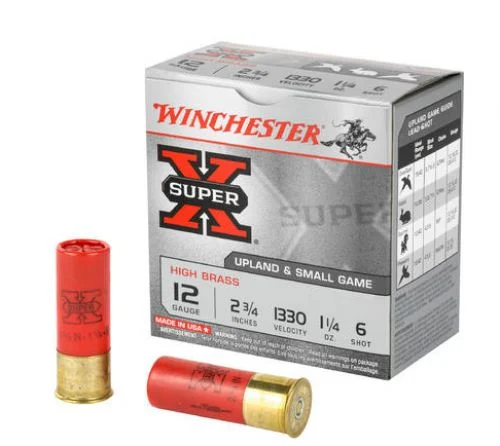 Winchester Ammo Super X High Brass 12 GA 2.75" 1 1/4 oz #6 shot 25rd box - Brass Casing