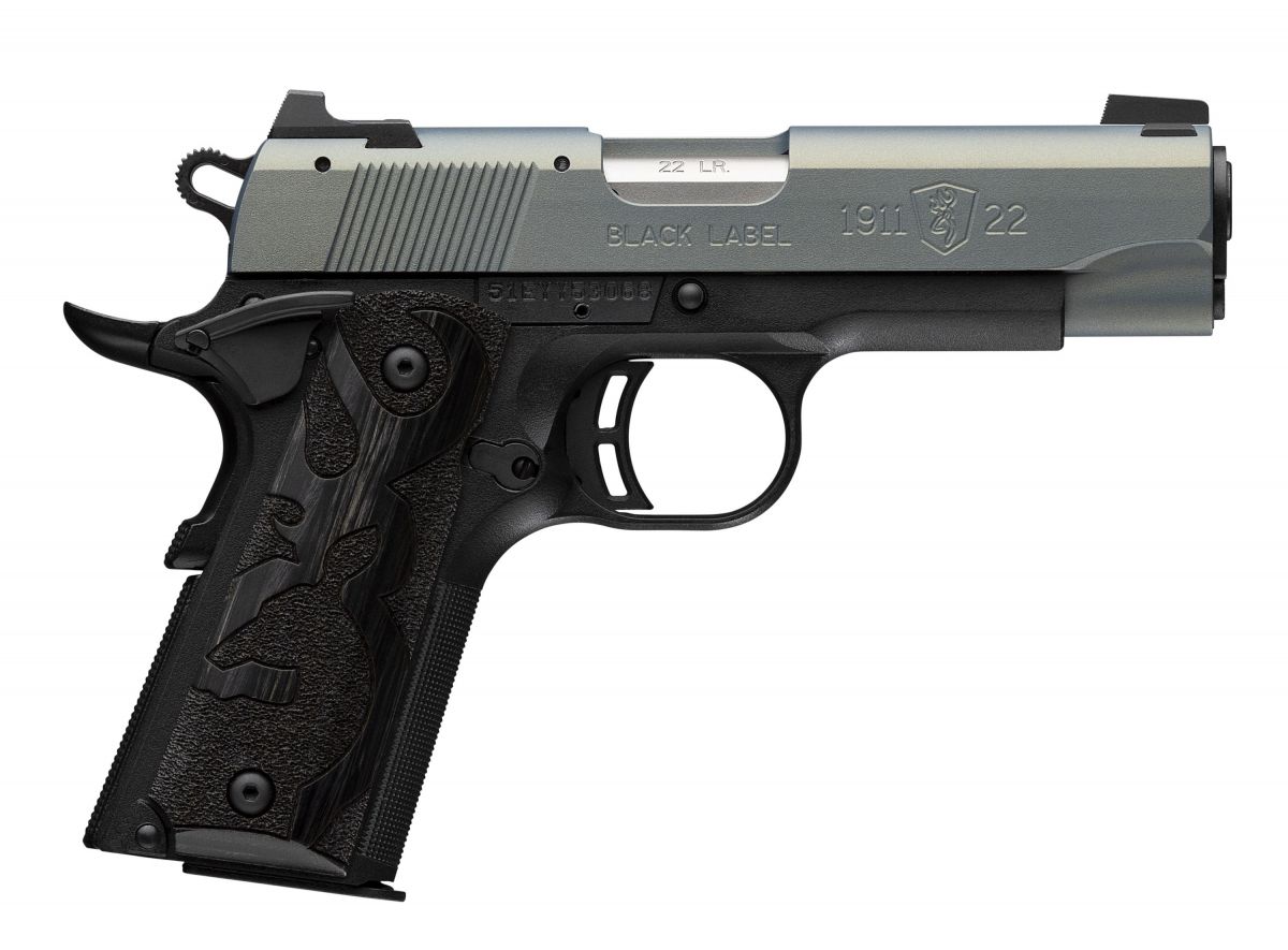 Browning 1911-22 Black Label Compact .22LR Semi Auto Pistol - 10+1 Rounds | 3.625" Barrel | Stainless/Silver | Fiber Optic Sights