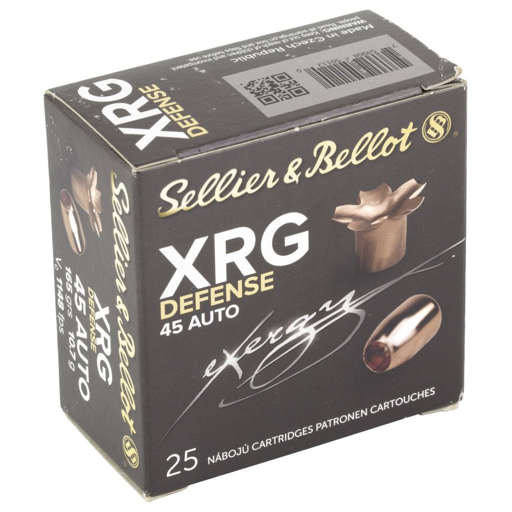 S&B XRG Defense Ammo 45acp 185gr Copper HP 25rd box - Brass Casing