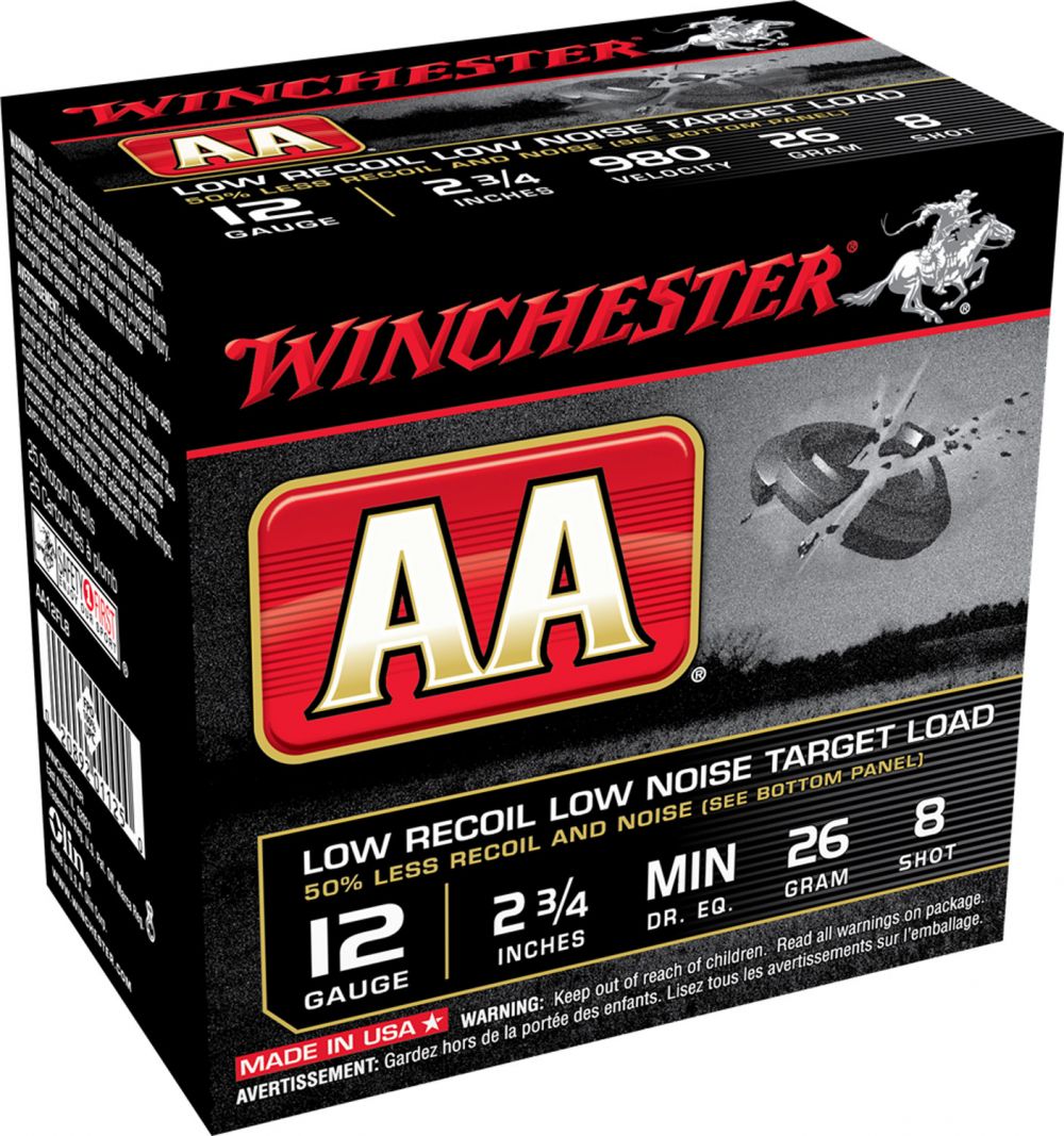 Winchester AA Low Recoil 12 Gauge 2.75" 26 Gram 7/8oz# 825rd box - Brass Casing