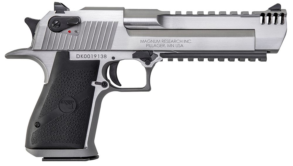 Magnum Research Desert Eagle 50AE Stainless Steel W/Muzzle Brake - 7+1 Rounds | 6" Barrel | Stainless/Silver | 3-Dot Sights
