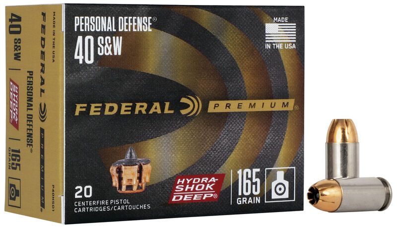 Federal Premium Personal Defense Hydra Shock Deep Hollow Point 40 S&W Ammo 20 Round Box - Nickel Plated Brass Casing
