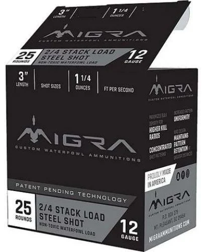 Migra Waterfowl Staxd12 ga Ammo 3 inch1.25 oz# 4 & 6 shot25 round box