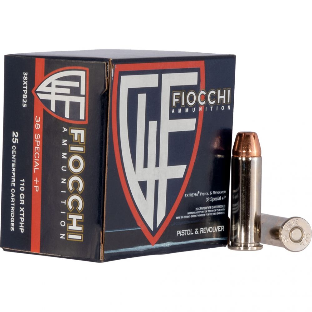 Fiocchi Extrema .38 Spc +P 110gr XTP JHP 25/bx (25 rounds per box) - Brass Casing