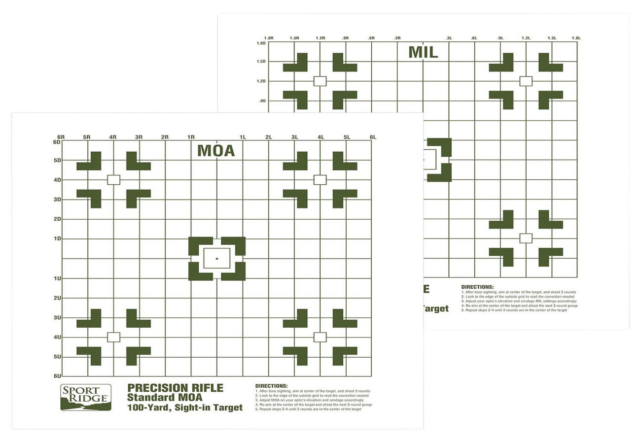 Tacshield Sport Ridge Sight-in Targets MOA and Mil-Dot Premium Durable Paper Target 16" x 16" 8 Per Pkg