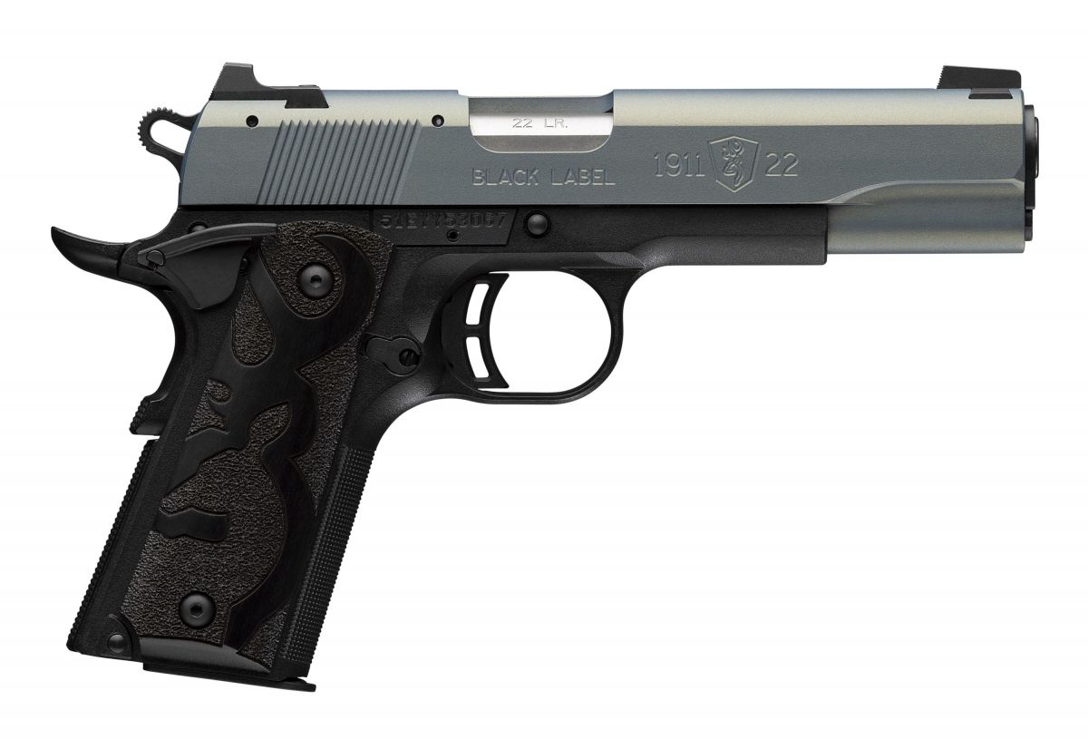 Browning 1911-22 Black Label Full Size .22LR Semi Auto Pistol - 10+1 Rounds | 4.25" Barrel | Stainless/Silver | Fiber Optic Sights