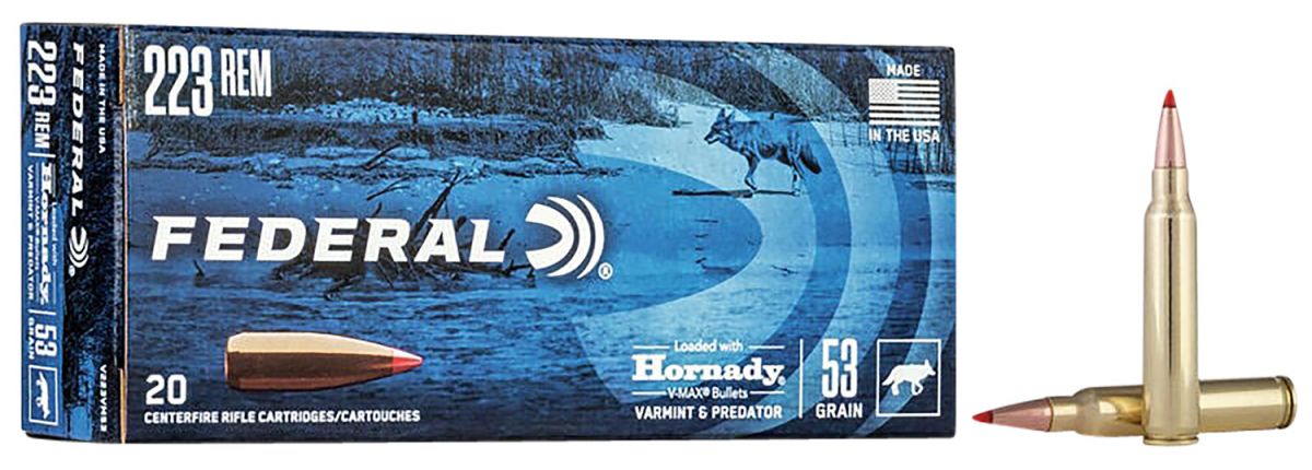 Federal Standard Varmint & Predator Hornady V-Max 223 Remington Ammo 20 Round Box - Brass Casing