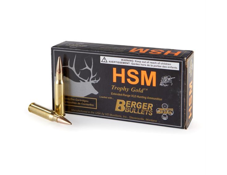 HSM 308185VLD Trophy Gold 308 Win 185 gr Match Hunting Very Low Drag 20 Bx/ 25 Cs - Brass Casing
