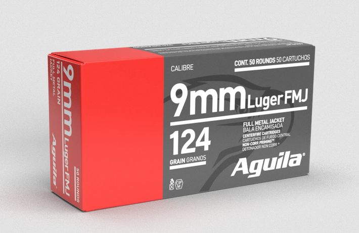 AGUILA 9MM 124 GR FMJ50rd box - Brass Casing