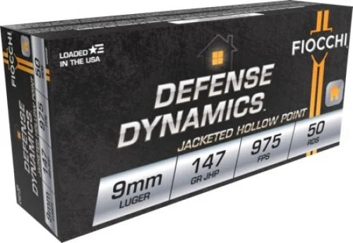 Fiocchi Defense Dynamics 9mm Luger 147 gr Jacketed Hollow Point (JHP) 50 Bx/ 20 Cs - Brass Casing