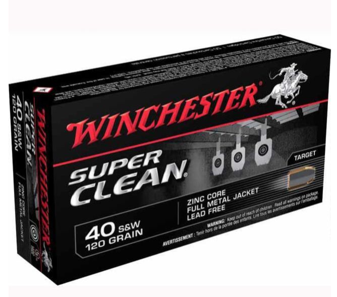Winchester Ammo Super Clean 40 Smith & Wesson 120 GR Full Metal Jacket - Brass Casing
