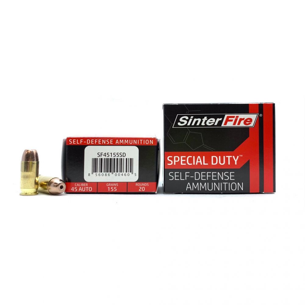 SinterFire Special Duty Frangible 45 ACP Ammo 20 Round Box - Brass Casing