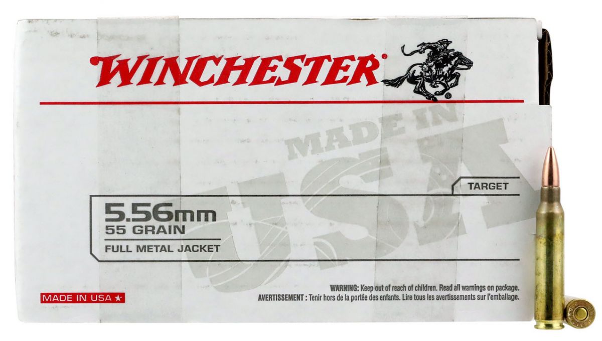Winchester Full Metal Jacket 5.56x45mm NATO Ammo 55 gr 150 Round Box - Brass Casing