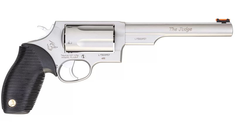 Taurus Judge Tracker Stainless 410/45 Long Colt Revolver - 5 Rounds | 6.5" Barrel | Polymer Grips | Stainless/Silver | Night Sights