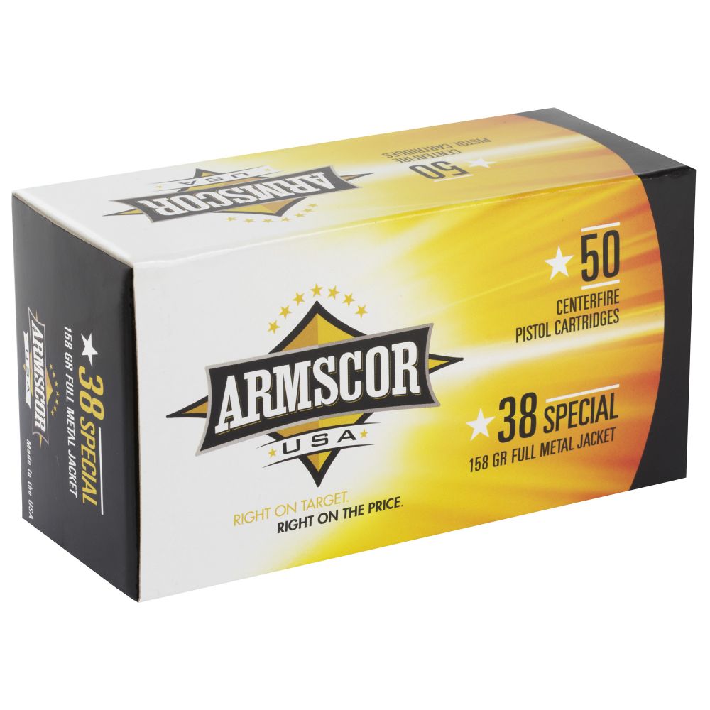 Armscor38SPL Ammo158grFull Metal Jacket50rd box - Brass Casing