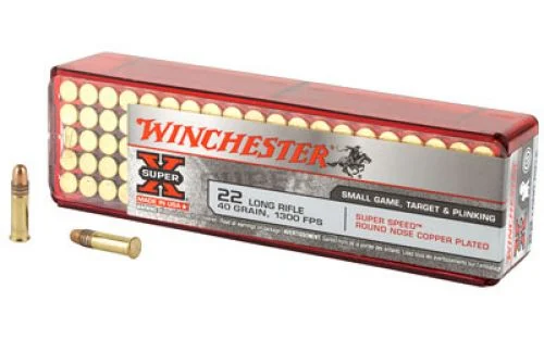 Winchester .22 LRSuper X 40 Gr Round Nose 100/bx - Brass Casing