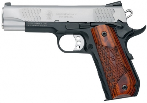 Smith & Wesson SW1911SC E-SERIES, ROUND BUTT, SCANDIUM FRAME 8+1 .45 ACP 4.25" - 8+1 Rounds | 4.25" Barrel | Wood Grips | Stainless/Silver | Night Sights