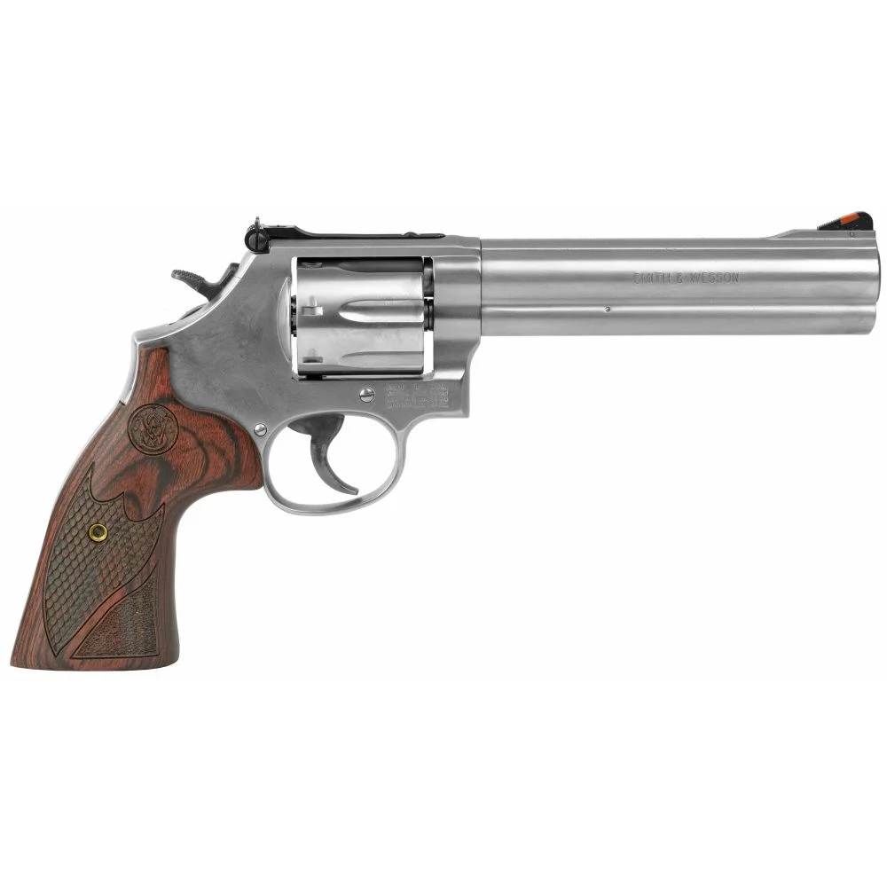 Smith & Wesson Model 686 Plus Deluxe 6" 357 Magnum Revolver - 7 Rounds | 6" Barrel | Wood Grips | Stainless/Silver | 3-Dot Sights