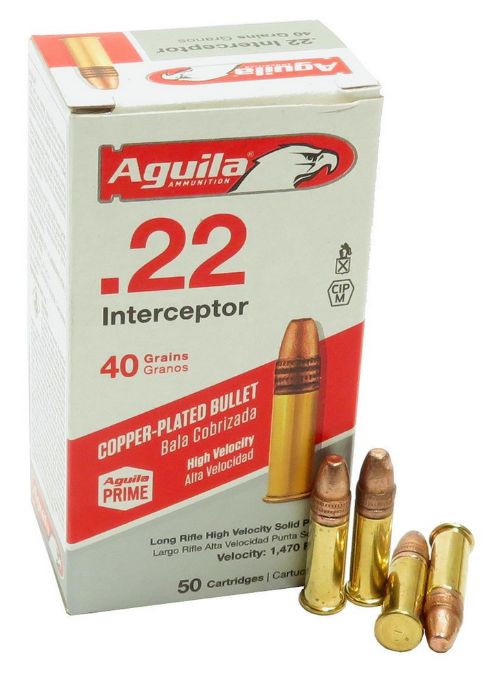 Aguila Interceptor Solid Point 22 Long Rifle Ammo 40gr 50 Round Box - Brass Casing