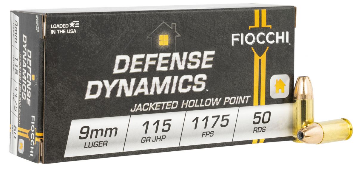 Fiocchi Pistol Shooting Dynamics Hollow Point 9mm Ammo 50 Round Box - Brass Casing