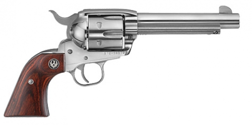 Ruger Vaquero Stainless 5.5" 45 Long Colt Revolver - 6 Rounds | 5.5" Barrel | Wood Grips | Stainless/Silver