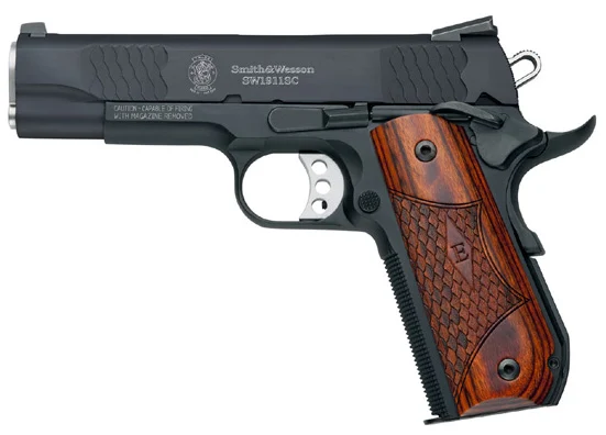 Smith & Wesson SW1911SC E-SERIES 8+1 .45 ACP 4.25" - 8+1 Rounds | 4.25" Barrel | Wood Grips | Blue/Black | Night Sights