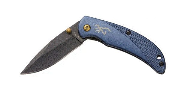Browning Prism 3 2.88" Folding Drop Point Plain Black Stonewash 7Cr17MoV Blade Navy Blue Anodized Aluminum Handle