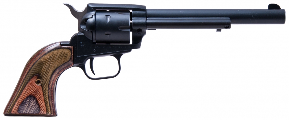 Heritage Manufacturing Rough Rider Black Satin 6.5" 22 Long Rifle / 22 Magnum / 22 WMR Revolver - 6 Rounds | 6.5" Barrel | Wood Grips | Blue/Black | 3-Dot Sights