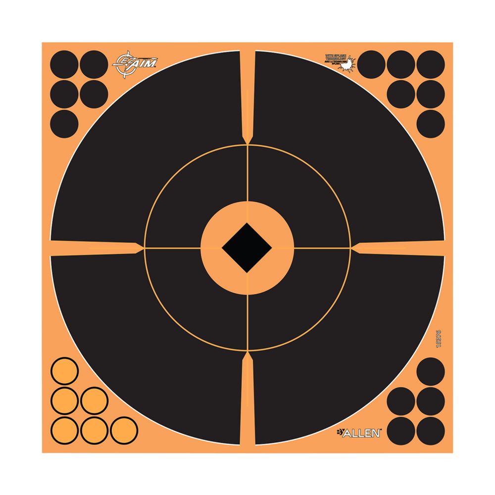 Allen EZ-Aim Splash Paper Bullseye w/Crosshair Black/Orange 12 Per Pkg