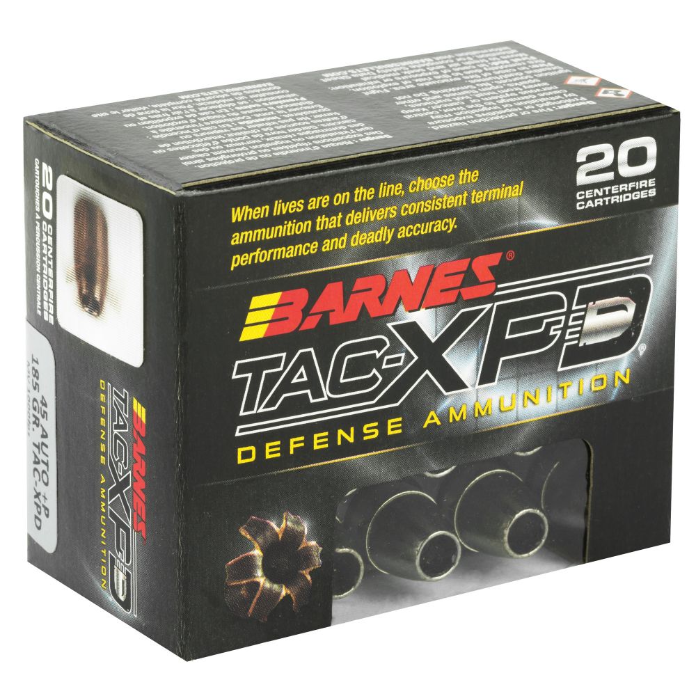 Barnes Tactical XPD TAC-XP 45 ACP Ammo 20 Round Box - Nickel Plated Brass Casing
