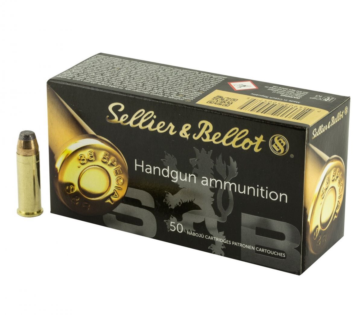 Sellier & Bellot, Pistol, 38 Special, 158 Grain, Soft Point, 50 Round Box - Brass Casing