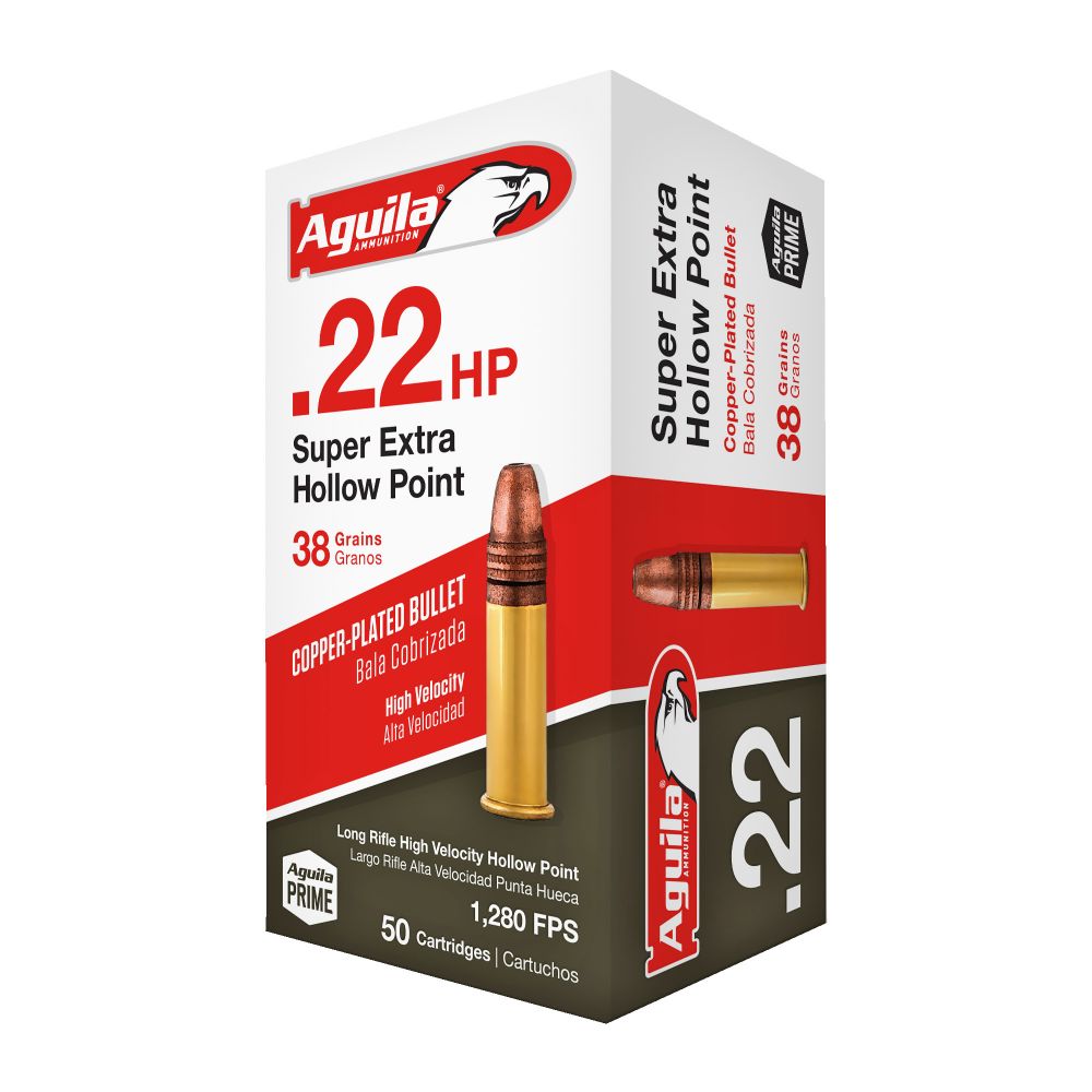 Aguila Super Extra High Velocity22 Long Rifle Ammo 38gr Hollow Point50 Round Box - Brass Casing