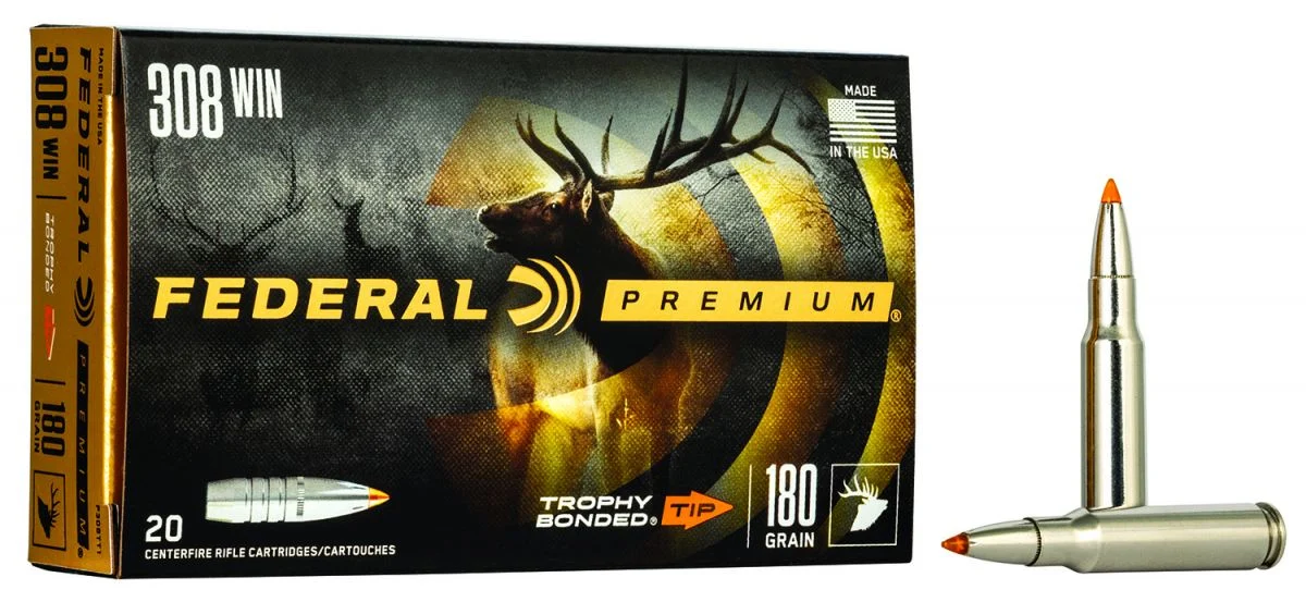 Federal Premium Vital-Shok Trophy Bonded Tip 308 Winchester Ammo 180 hr 20 Round Box - Nickel Plated Brass Casing