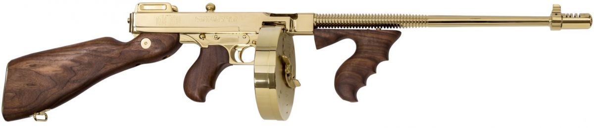 Thompson 1927A-1 Deluxe .45 ACP 16.5" Titanium Gold, Walnut Stock 50+1 (Drum) - 50+1 Rounds | 16.5" Barrel | Walnut Stock | Wood
