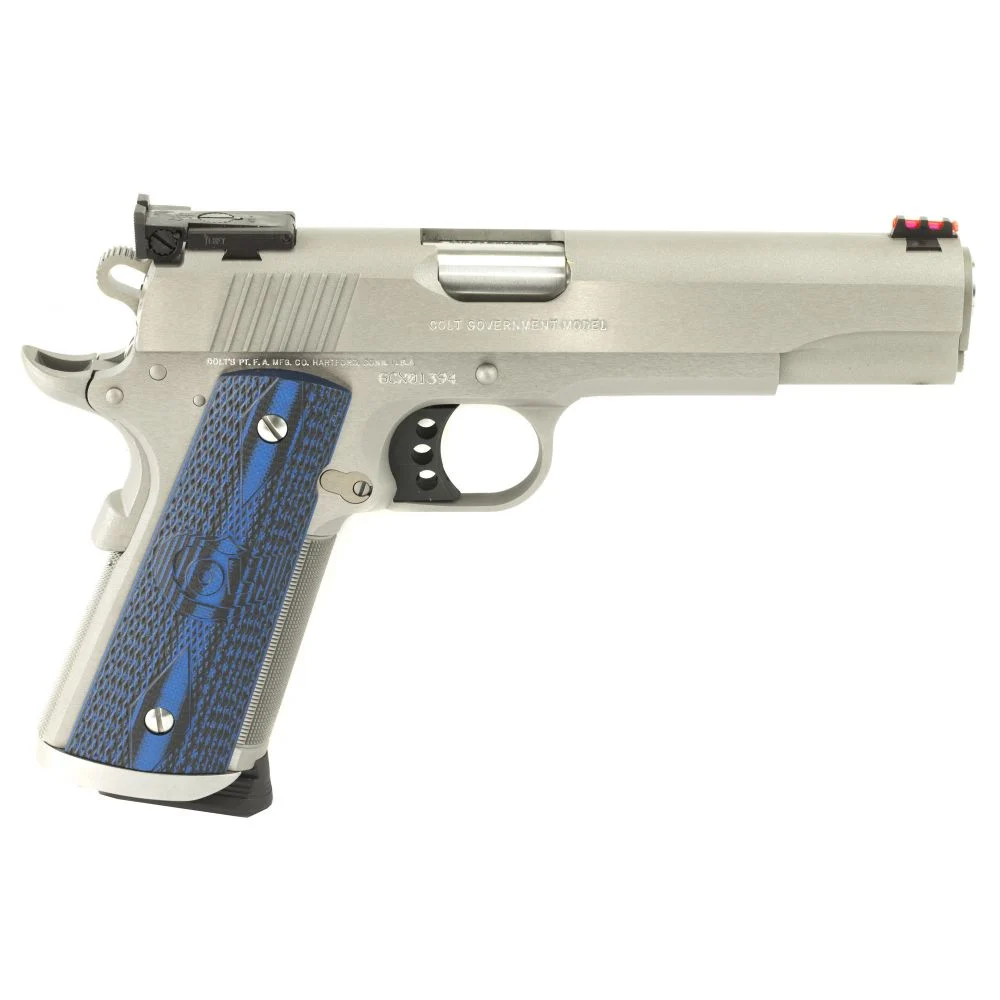 Colt Gold Cup Trophy 1911 .45 ACP Semi Auto Pistol - 8 Rounds | 5" Barrel | Composite Grips | Stainless/Silver | Fiber Optic Sights