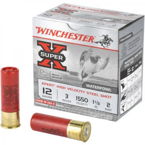 Winchester Super X Xpert High Velocity Steel 12 Gauge Ammo 3" 2 Shot 25 Round Box - Brass Casing