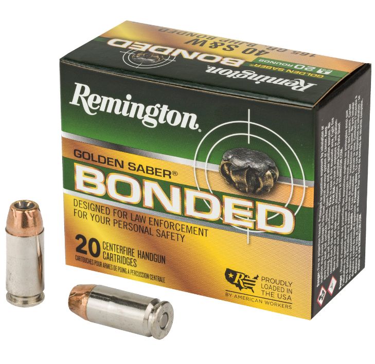 Remington Golden Saber Bonded 40 S&W Ammo 165gr Brass Jacket Hollow Point20rd box - Brass Casing