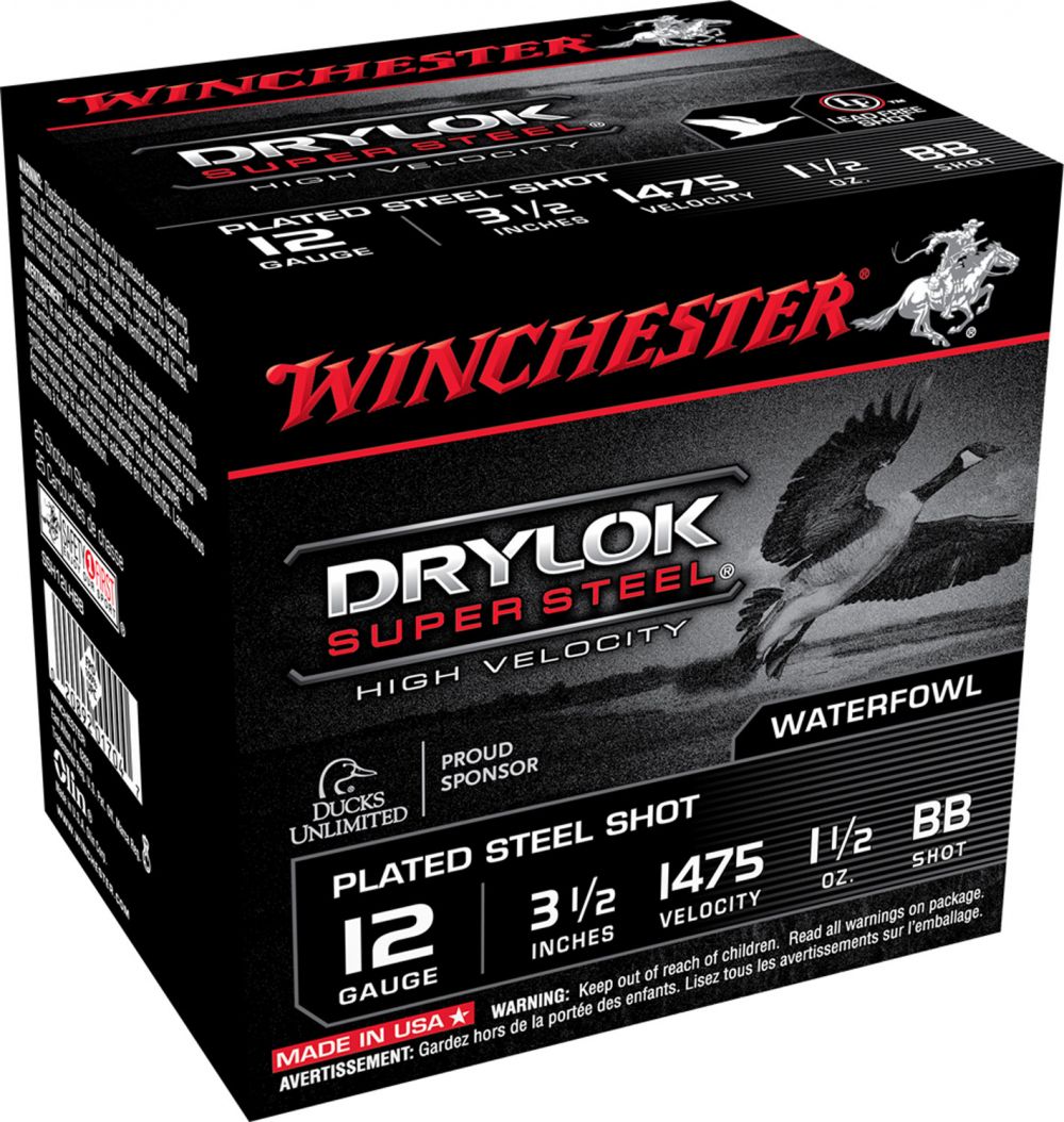 Winchester Ammo Drylock Super Steel High Velocity 12 Gauge 3.50" 1 1/2 oz BB Shot 25 Bx/ 10 Cs - Brass Casing