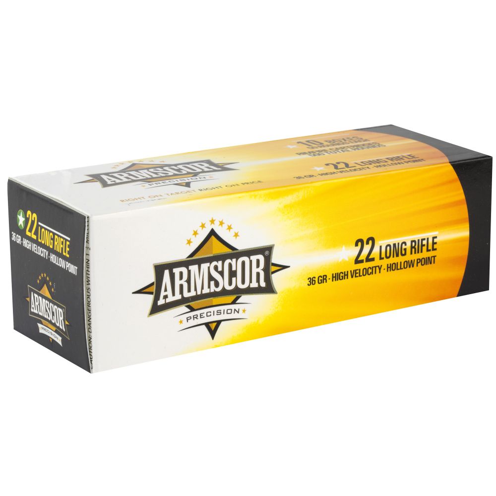 Armscor High Velocity Hollow Point 22 Long Rifle Ammo 36gr50 Round Box - Brass Casing