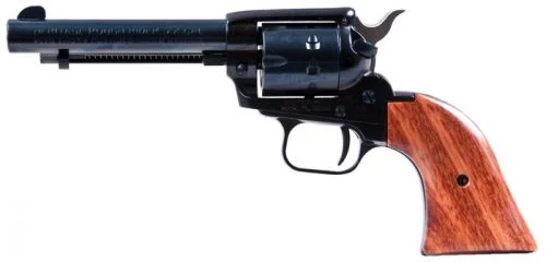 Heritage Manufacturing Rough Rider Black/Wood Grip 4.75" 22 Long Rifle / 22 Magnum / 22 WMR Revolver - 9 Rounds | 4.75" Barrel | Wood Grips | Blue/Black | 3-Dot Sights