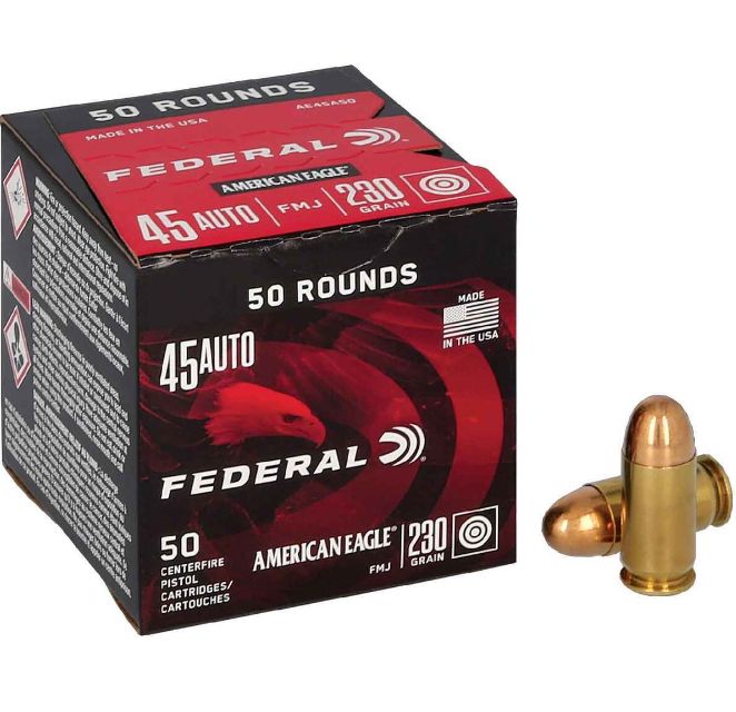 Federal American Eagle 45 ACP230 GR Full Metal 50rd box - Brass Casing