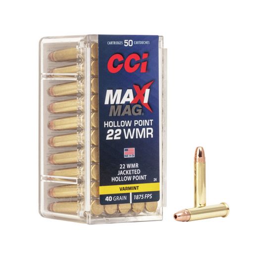 CCI Maxi-Mag22 Magnum / 22 WMR Ammo 40gr Jacketed Hollow Point 50 Round Box - Brass Casing